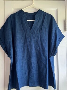 Women’s Relaxed Indigo Blue V-Neck Shirt 3xl